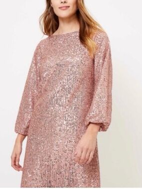 LOFT Rose Gold Sequin Shift Dress with Keyhole Back